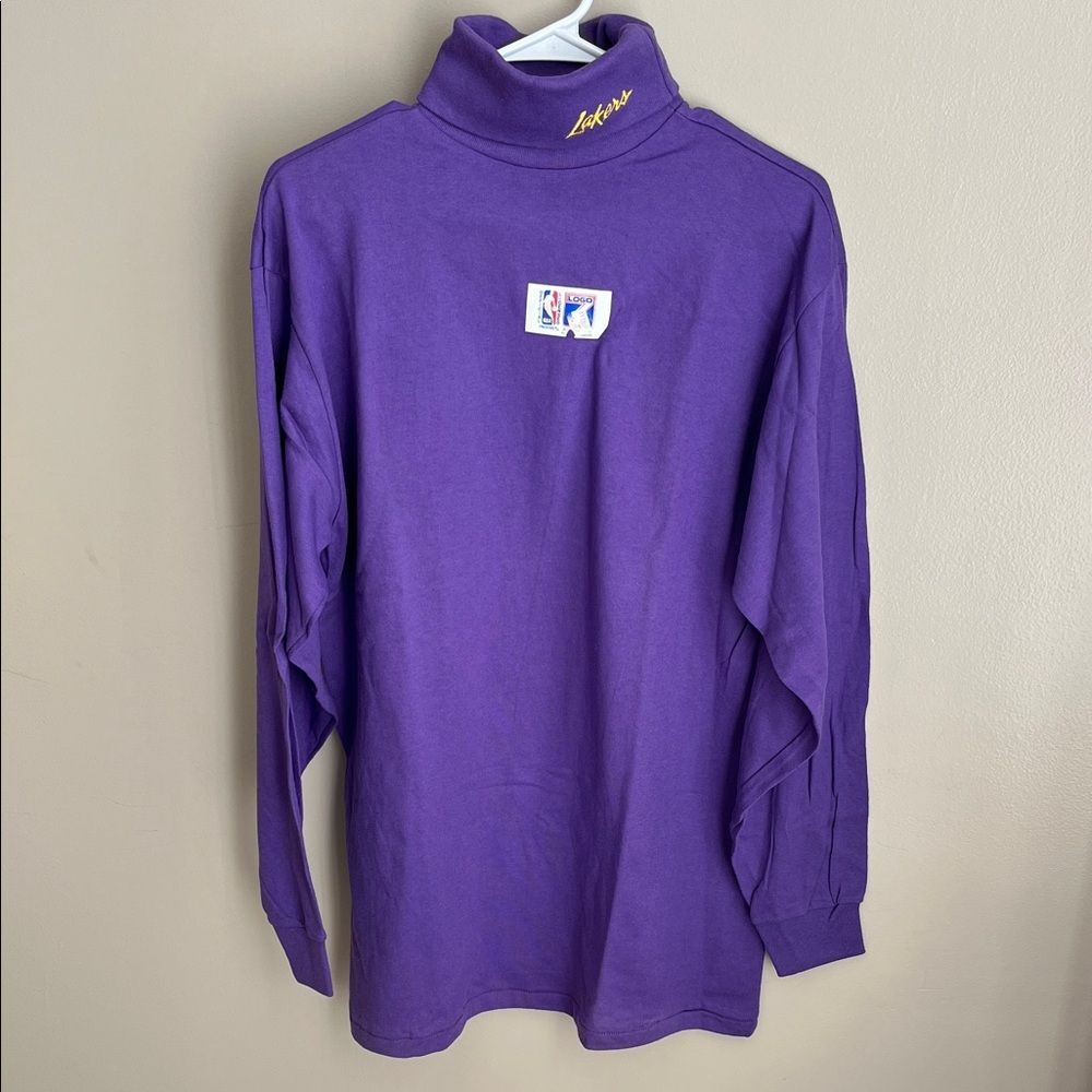 Los Angeles Lakers VTG 90s purple turtleneck embroider Large NWOT Logo Athletic